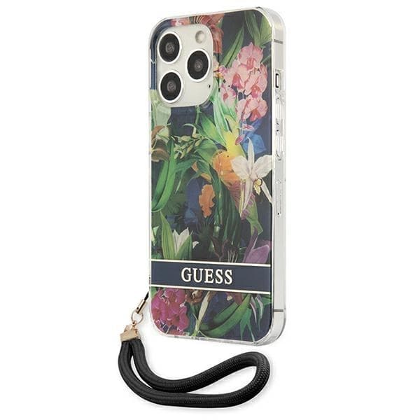 Guess iPhone 13 Pro Max Skal Flower Strap - Blå