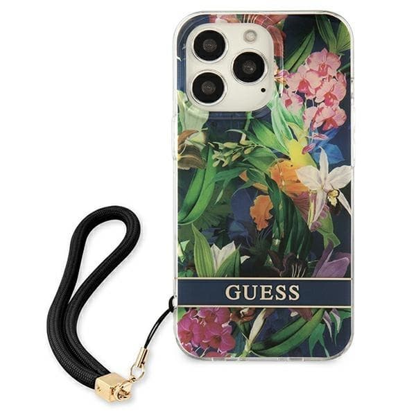 Guess iPhone 13 Pro Max Skal Flower Strap - Blå