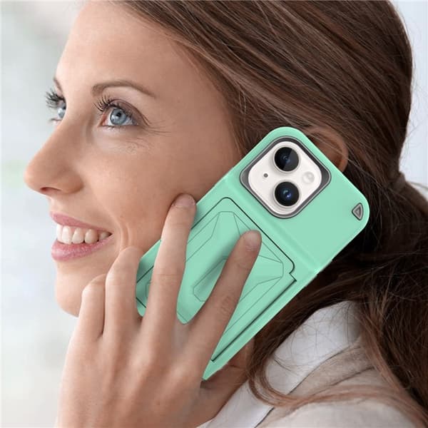 iPhone 14 Skal Korthållare Mirror Kickstand - Grön