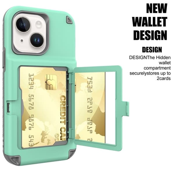 iPhone 14 Skal Korthållare Mirror Kickstand - Grön