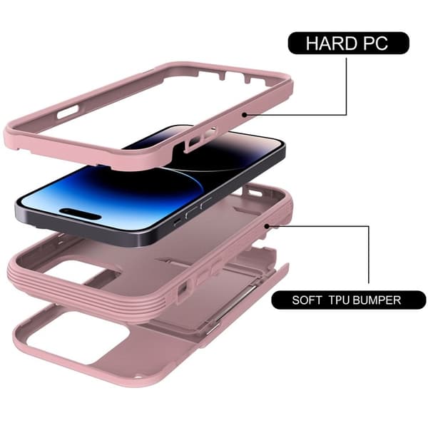 iPhone 14 Plus Skal Korthållare Mirror Kickstand - Rosa