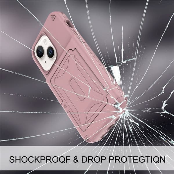 iPhone 14 Plus Skal Korthållare Mirror Kickstand - Rosa
