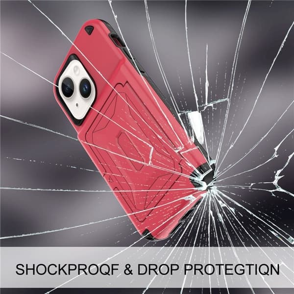 iPhone 14 Plus Skal Korthållare Mirror Kickstand - Röd