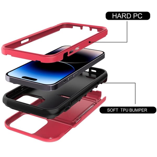 iPhone 14 Plus Skal Korthållare Mirror Kickstand - Röd