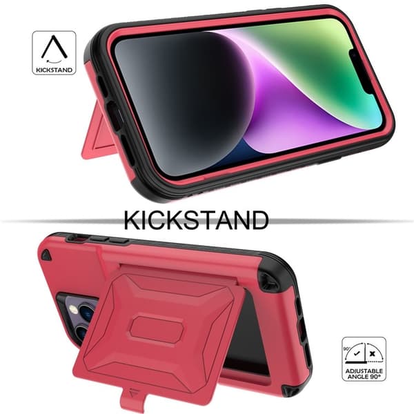iPhone 14 Plus Skal Korthållare Mirror Kickstand - Röd