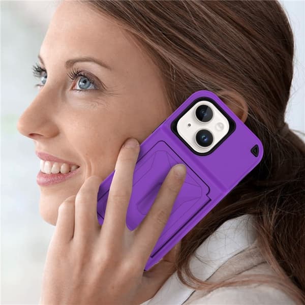 iPhone 14 Plus Skal Korthållare Mirror Kickstand - Lila
