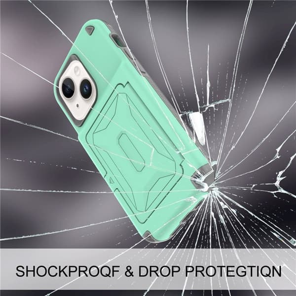 iPhone 14 Plus Skal Korthållare Mirror Kickstand - Grön