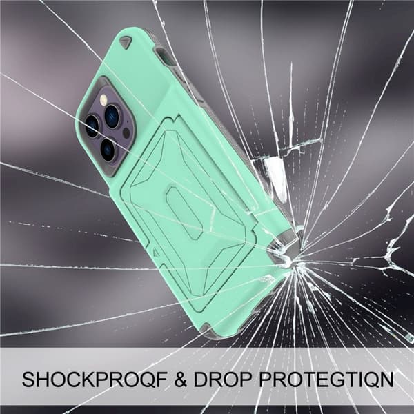 iPhone 14 Pro Skal Korthållare Mirror Kickstand - Grön
