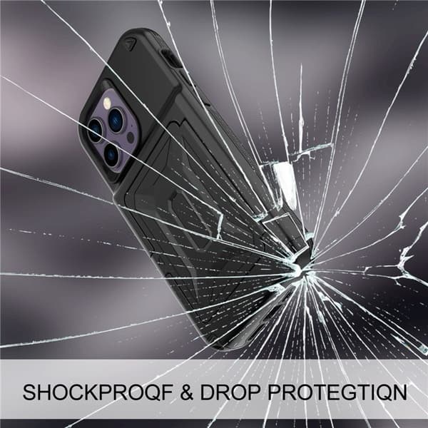 iPhone 14 Pro Skal Korthållare Mirror Kickstand - Svart