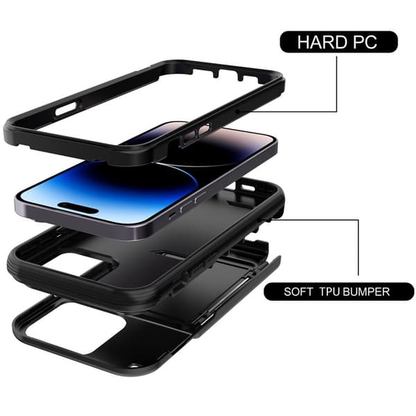 iPhone 14 Pro Skal Korthållare Mirror Kickstand - Svart