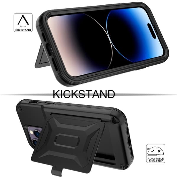 iPhone 14 Pro Skal Korthållare Mirror Kickstand - Svart