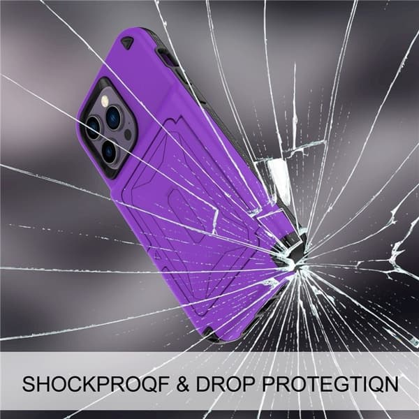 iPhone 14 Pro Skal Korthållare Mirror Kickstand - Lila