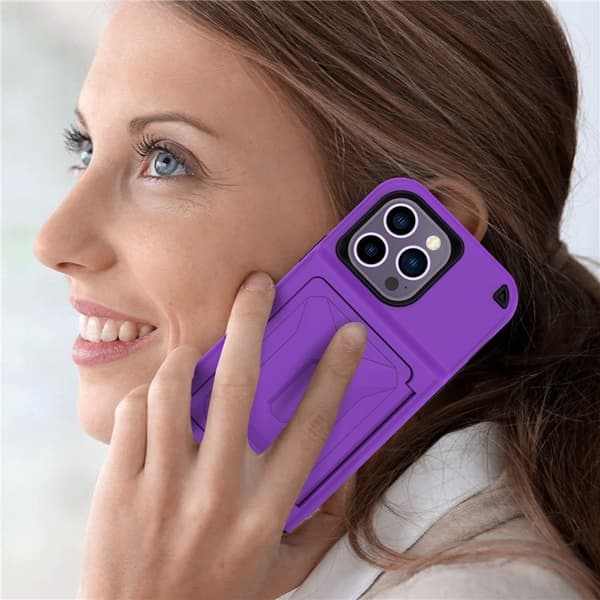 iPhone 14 Pro Skal Korthållare Mirror Kickstand - Lila