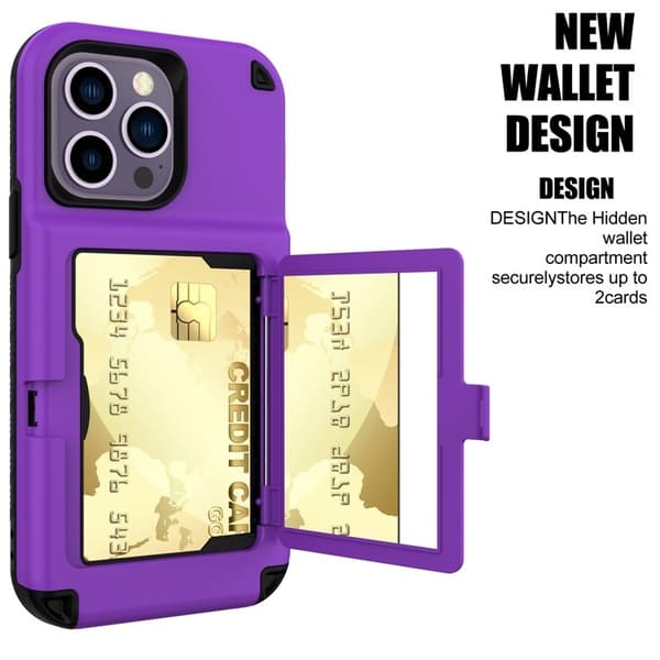 iPhone 14 Pro Skal Korthållare Mirror Kickstand - Lila