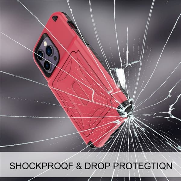 iPhone 14 Pro Skal Korthållare Mirror Kickstand - Röd