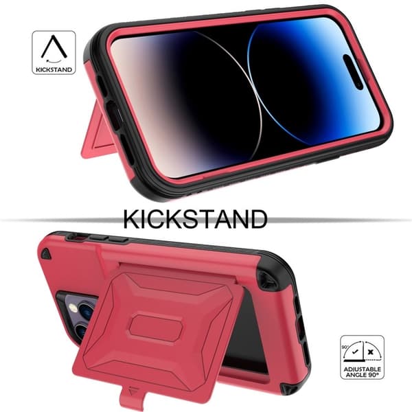 iPhone 14 Pro Skal Korthållare Mirror Kickstand - Röd