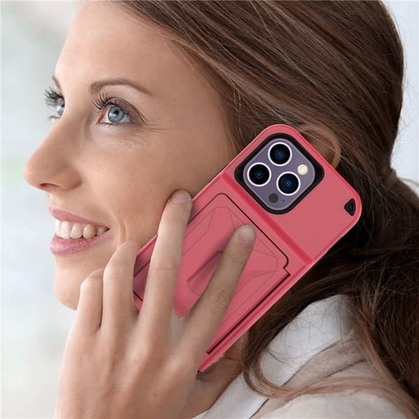 iPhone 14 Pro Skal Korthållare Mirror Kickstand - Röd