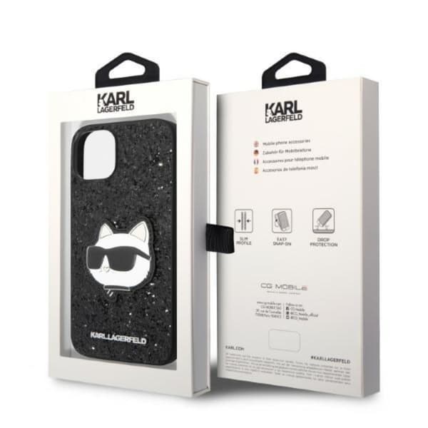 Karl Lagerfeld iPhone 14 Plus Skal Glitter Choupette Patch - Svart