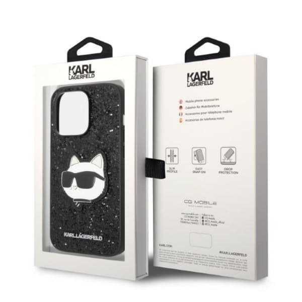 Karl Lagerfeld iPhone 14 Pro Skal Glitter Choupette Patch - Svart