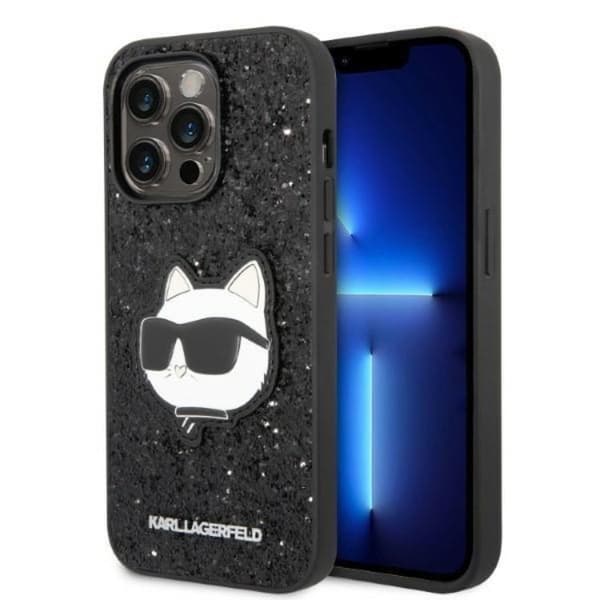 Karl Lagerfeld iPhone 14 Pro Skal Glitter Choupette Patch - Svart