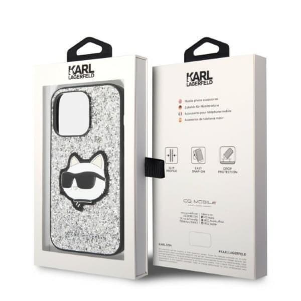 Karl Lagerfeld iPhone 14 Pro Max Skal Glitter Choupette Patch - Silver