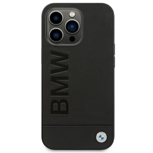 BMW iPhone 14 Pro Max Skal Läder Stamp - Svart