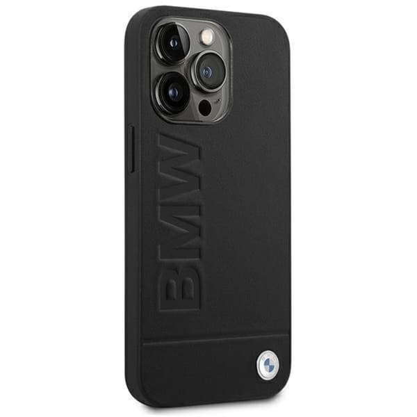 BMW iPhone 14 Pro Max Skal Läder Stamp - Svart