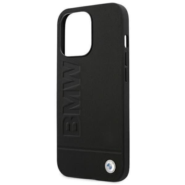BMW iPhone 14 Pro Max Skal Läder Stamp - Svart