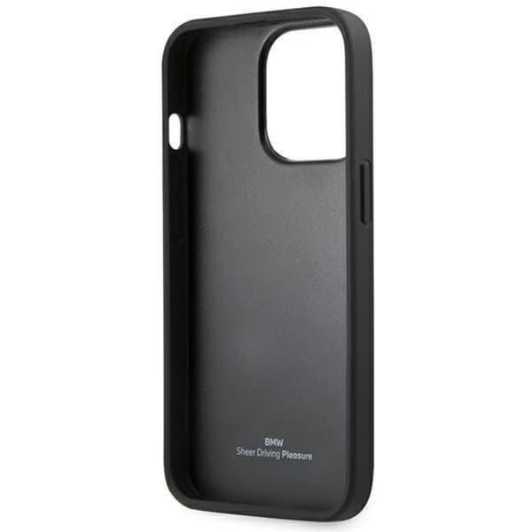 BMW iPhone 14 Pro Max Skal Läder Stamp - Svart