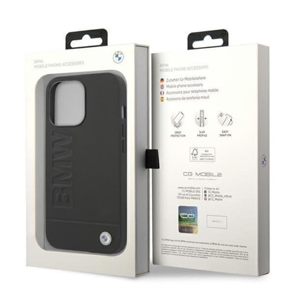 BMW iPhone 14 Pro Max Skal Läder Stamp - Svart