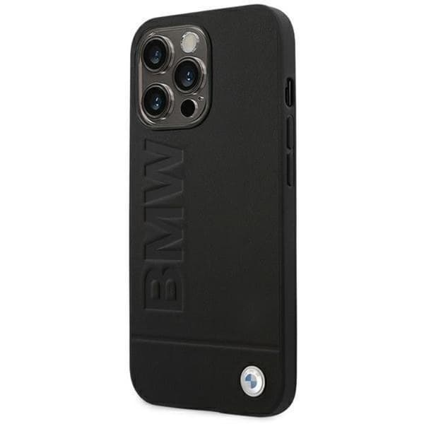 BMW iPhone 14 Pro Max Skal Läder Stamp - Svart