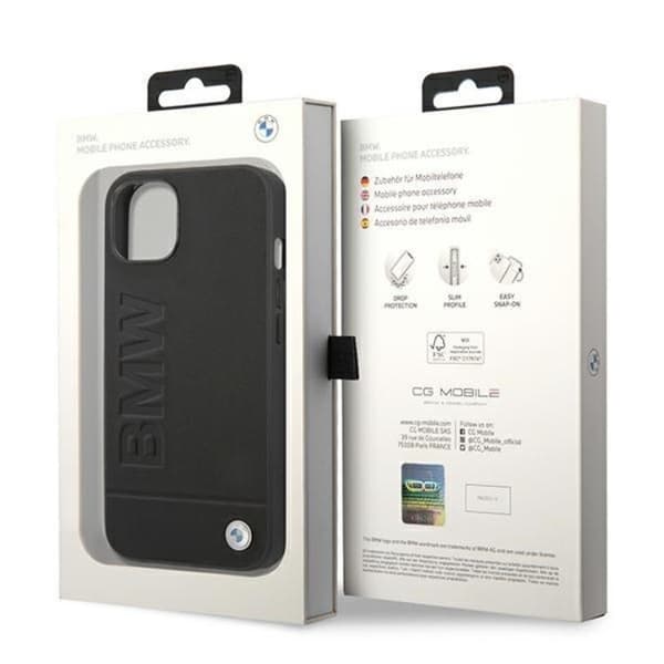 BMW iPhone 14 Plus Skal Läder Stamp - Svart