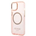 Miniatyrbild 6 av 8: GUESS iPhone 14 Plus Skal MagSafe Gold Outline Translucent - Rosa