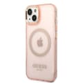 Miniatyrbild 2 av 8: GUESS iPhone 14 Plus Skal MagSafe Gold Outline Translucent - Rosa