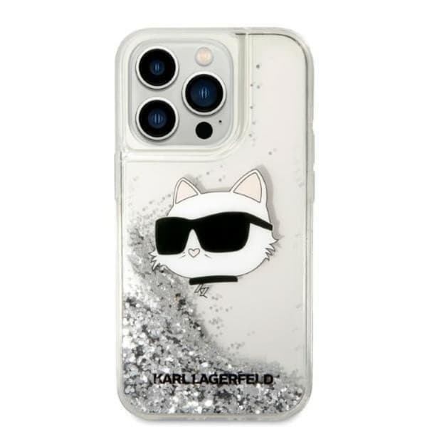Karl Lagerfeld iPhone 14 Pro Skal Glitter Choupette Head - Silver