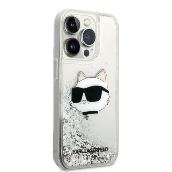 Karl Lagerfeld iPhone 14 Pro Skal Glitter Choupette Head - Silver