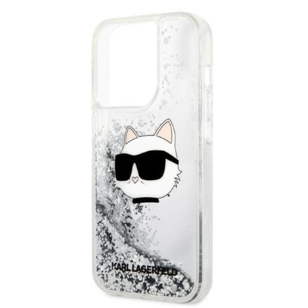 Karl Lagerfeld iPhone 14 Pro Skal Glitter Choupette Head - Silver