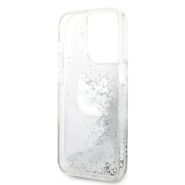 Karl Lagerfeld iPhone 14 Pro Skal Glitter Choupette Head - Silver