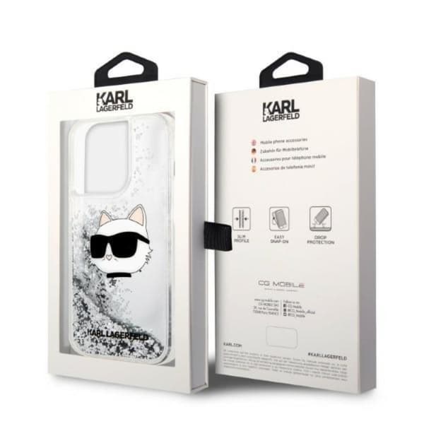 Karl Lagerfeld iPhone 14 Pro Skal Glitter Choupette Head - Silver