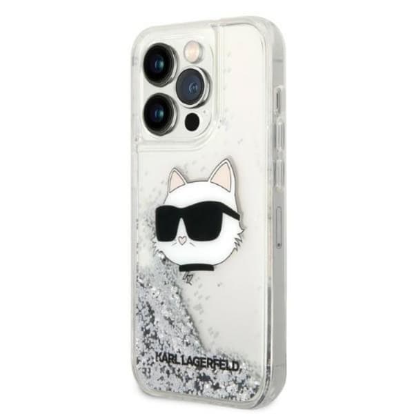 Karl Lagerfeld iPhone 14 Pro Skal Glitter Choupette Head - Silver