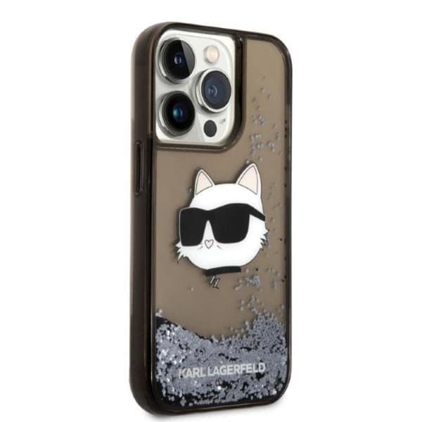 Karl Lagerfeld iPhone 14 Pro Skal Glitter Choupette Head - Svart