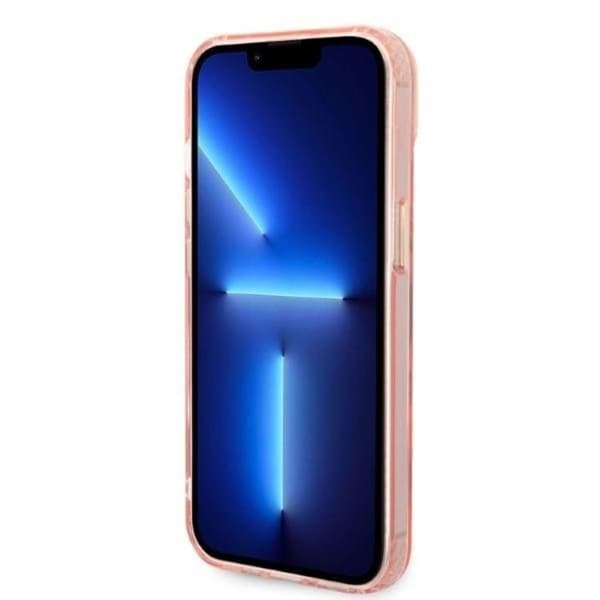 GUESS iPhone 14 Skal MagSafe Gold Outline Translucent - Rosa