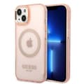 Miniatyrbild 1 av 8: GUESS iPhone 14 Skal MagSafe Gold Outline Translucent - Rosa