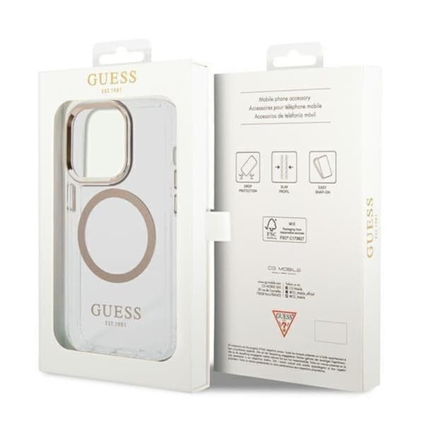 GUESS iPhone 14 Pro Max Skal Magsafe Metal Outline - Guld