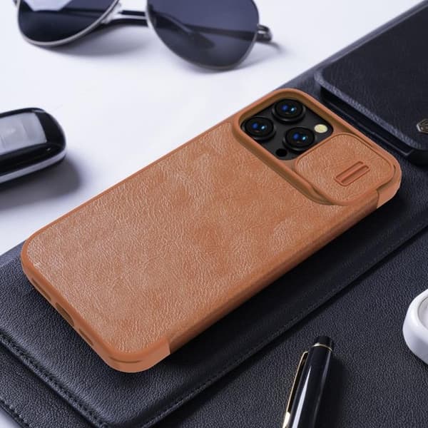 Nillkin iPhone 14 Pro Max Plånboksfodral QinPro Läder - Brun