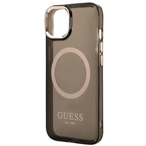 GUESS iPhone 14 Skal Magsafe Gold Outline Translucent - Svart