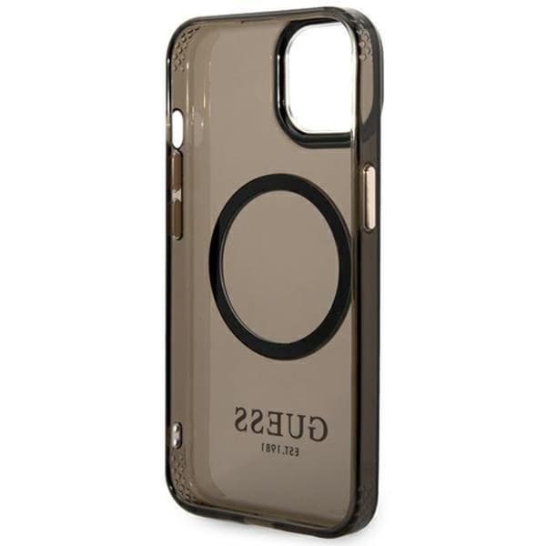 GUESS iPhone 14 Skal Magsafe Gold Outline Translucent - Svart