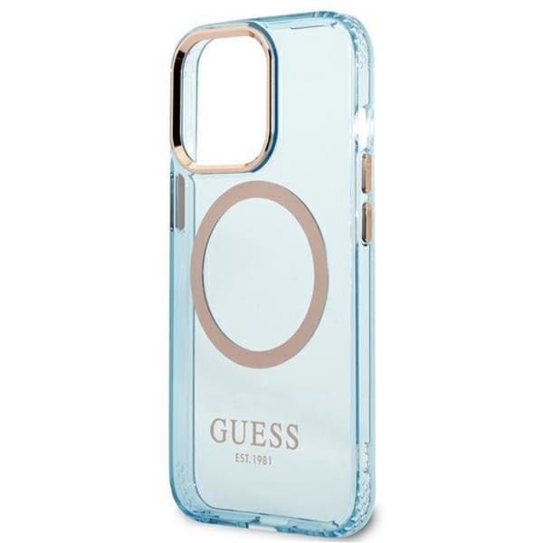 GUESS iPhone 13 Pro Max Skal MagSafe Gold Outline Translucent - Blå