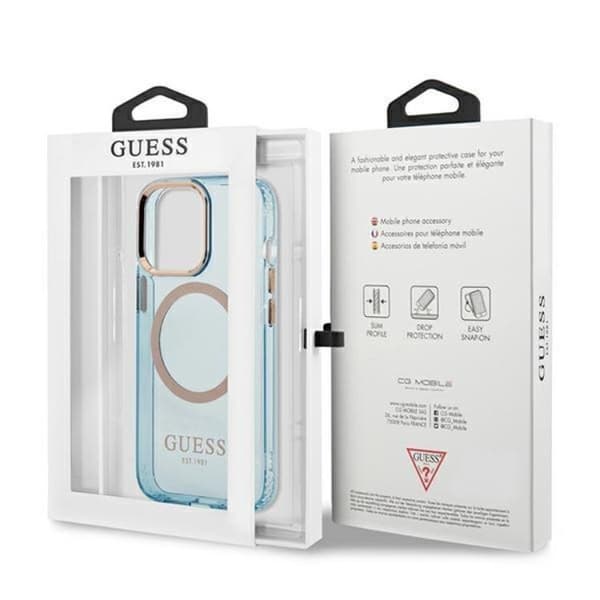GUESS iPhone 13 Pro Max Skal MagSafe Gold Outline Translucent - Blå