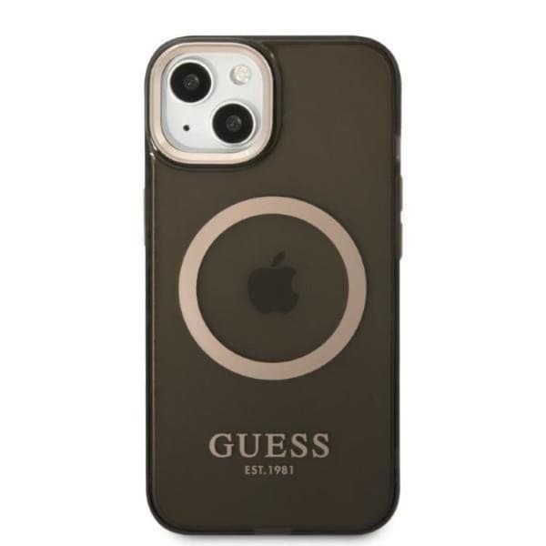 GUESS iPhone 13 Skal MagSafe Gold Outline Translucent - Svart
